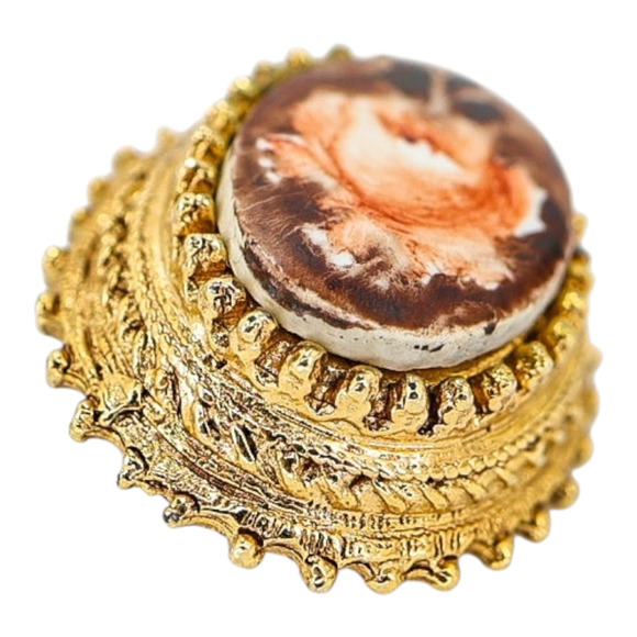 Vintage Florenza Hand-Painted Porcelain Cabs Clip On Earrings Ornate Gold Tone - Picture 12 of 14